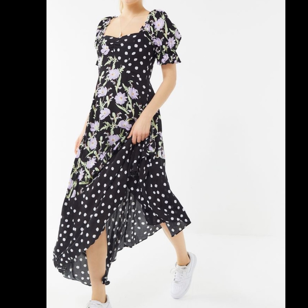 UO margarete mixed print asymmetrical maxi dress